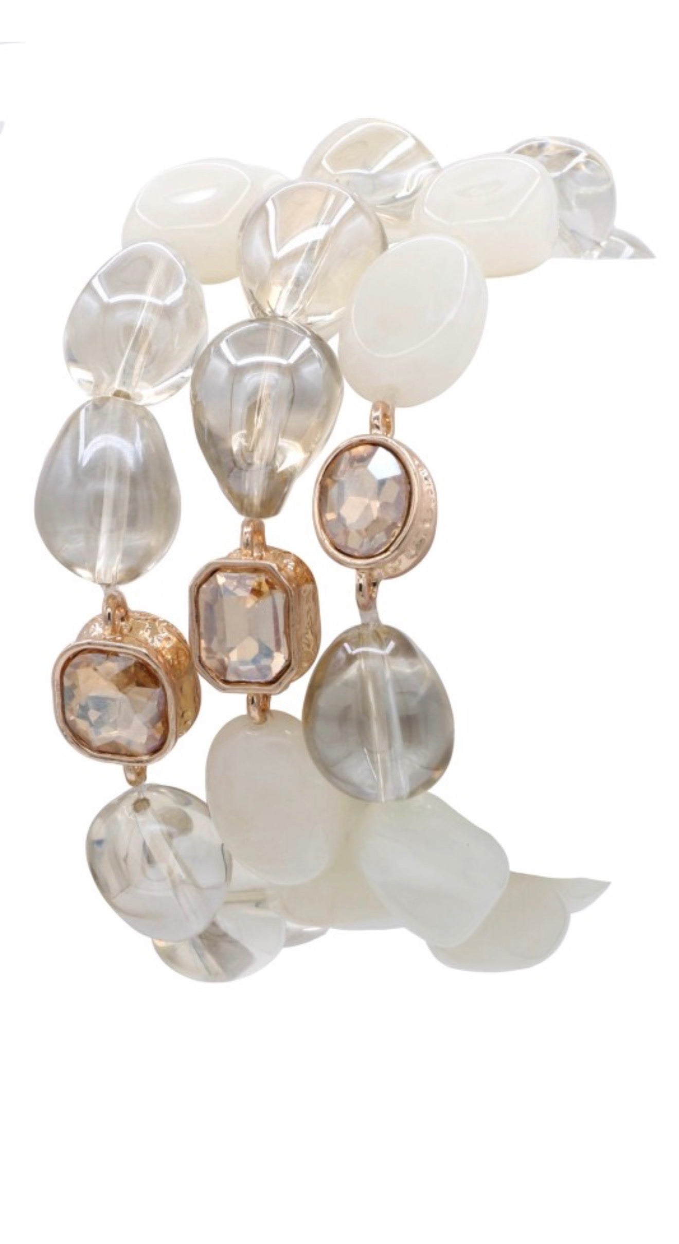Multi-Layer Acrylic Stone & Jewel Accent Bracelet – Ivory