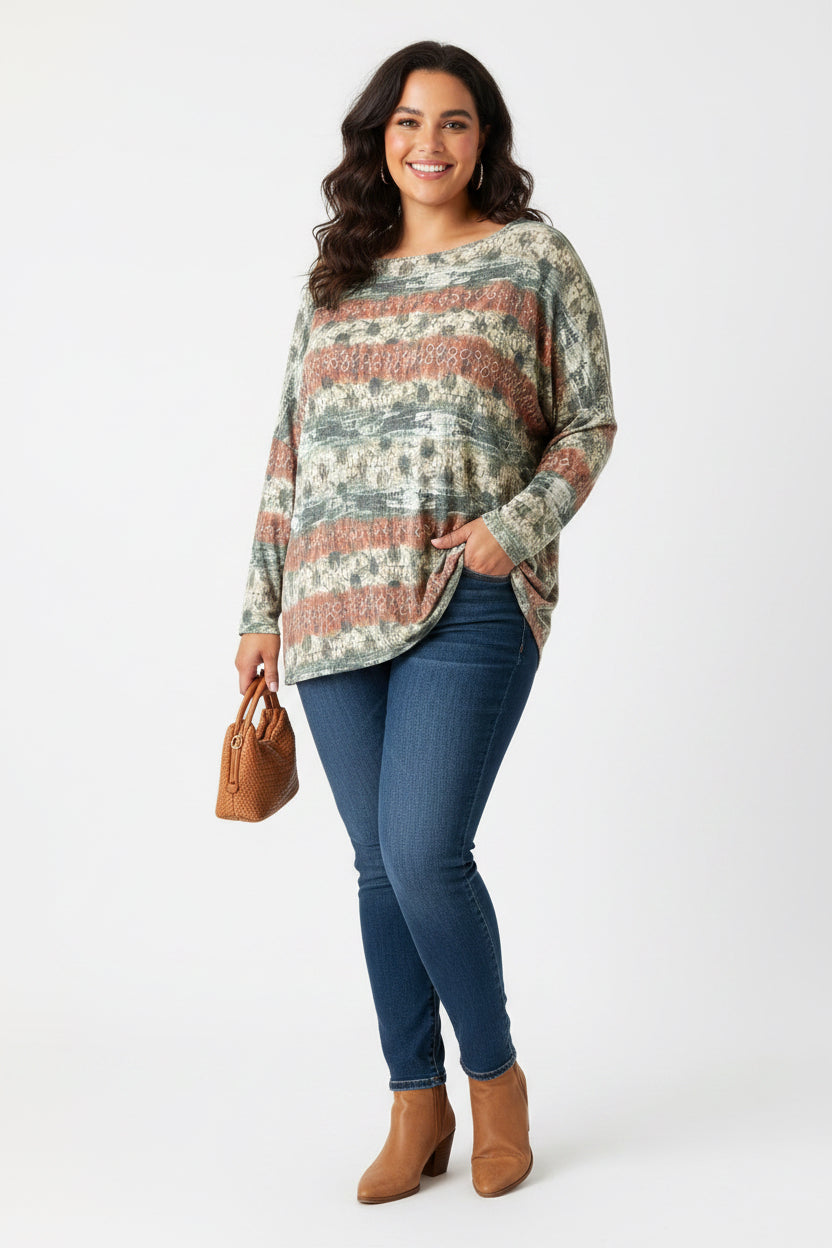 Printed Design Dolman Sleeve Top