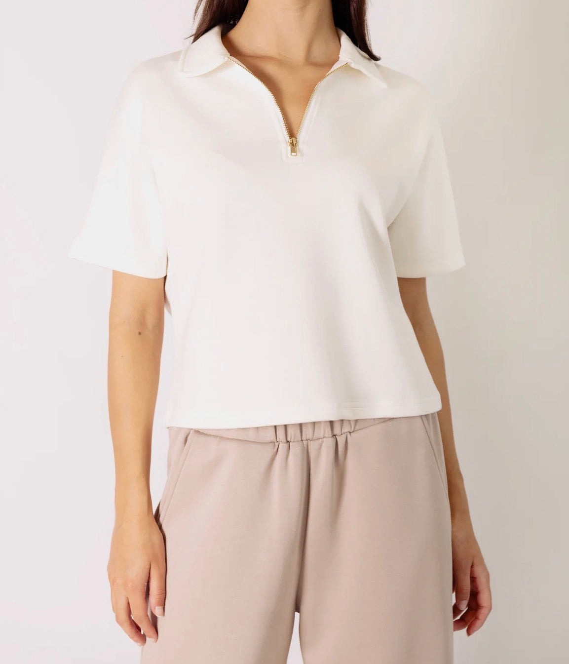 Butter Short Sleeve Quarter Zip Top – Ivory