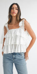 White Lace Embroidered Tiered Top