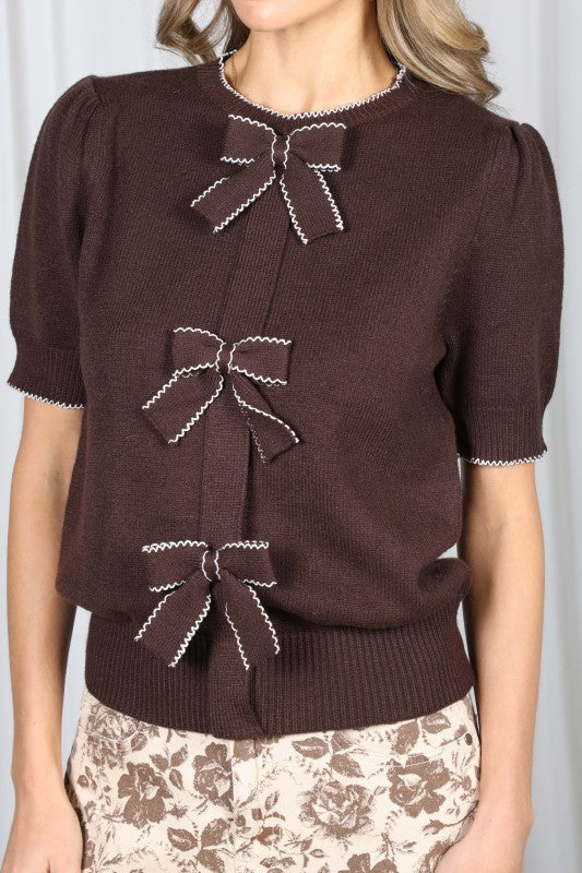 Chocolate Bow-Detail Knit Top