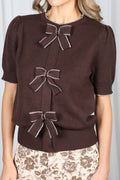 Chocolate Bow-Detail Knit Top