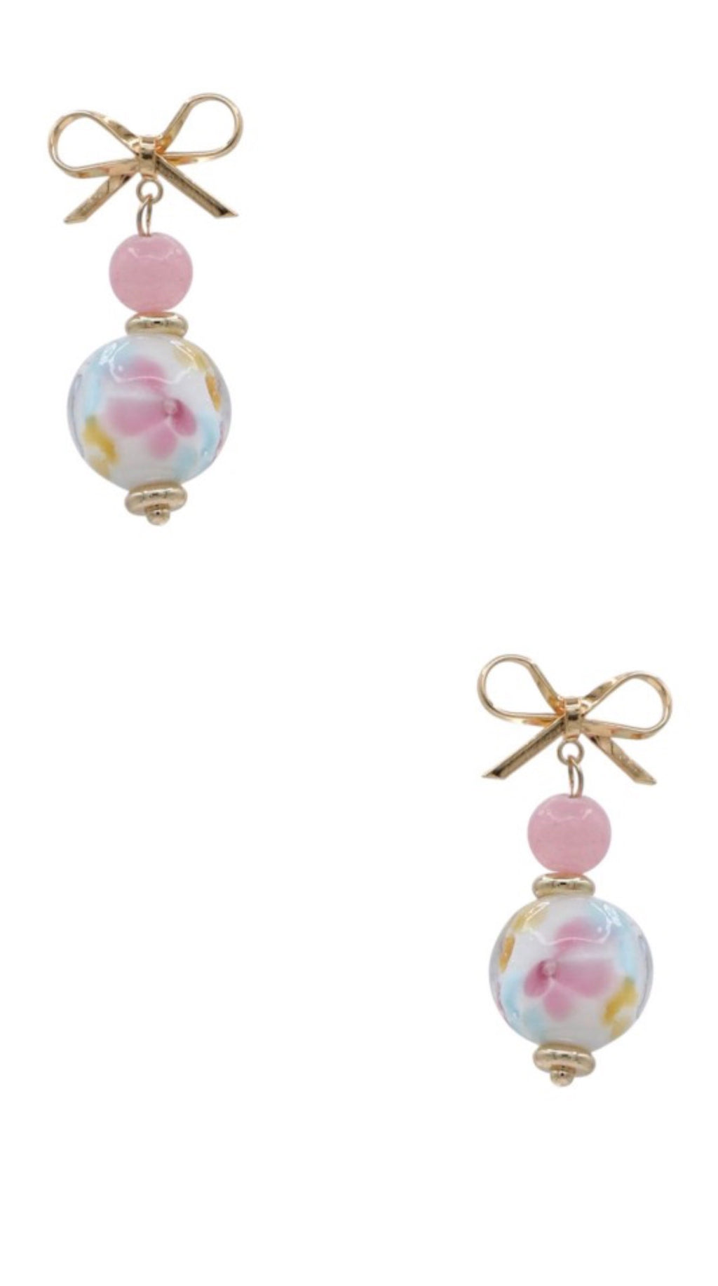 Bow Tie Glass Bead Dangle Earrings – Pink