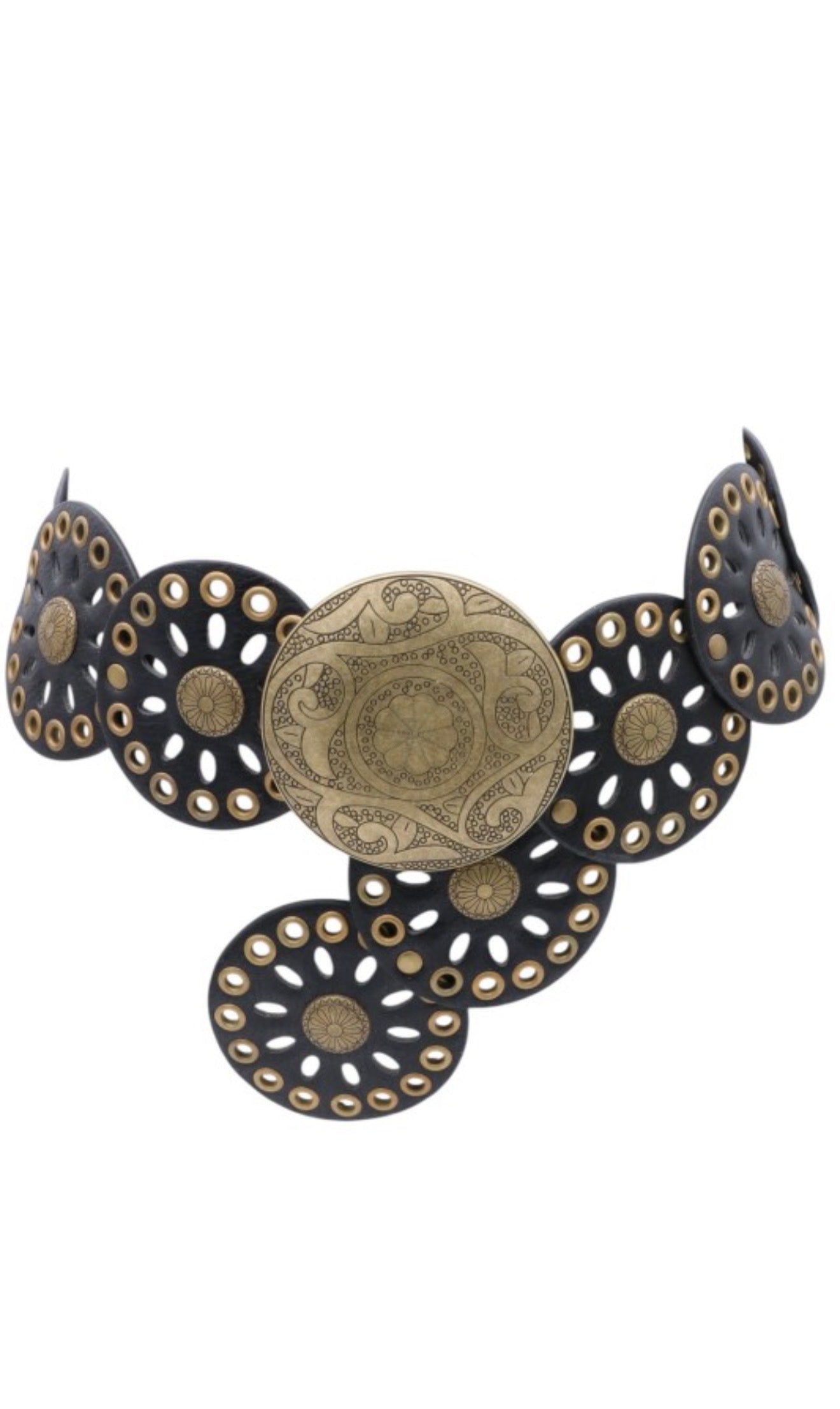 Mandala Eyelet Floral Disc Hip Belt – Black
