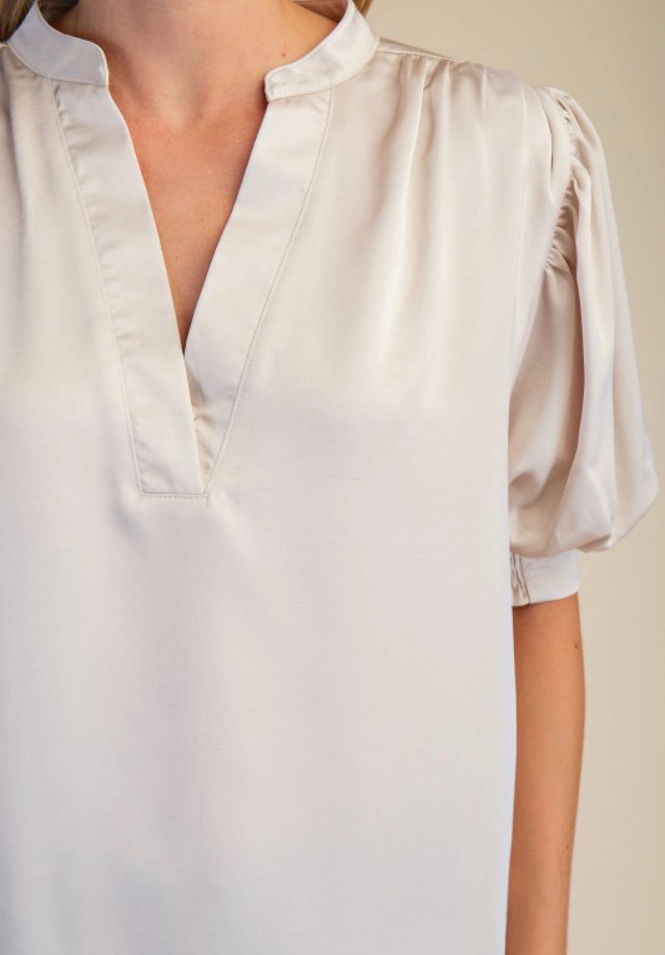 Puff Sleeve Satin Top in Ivory