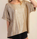 Round Neck Cuff Sleeve Top in Gold