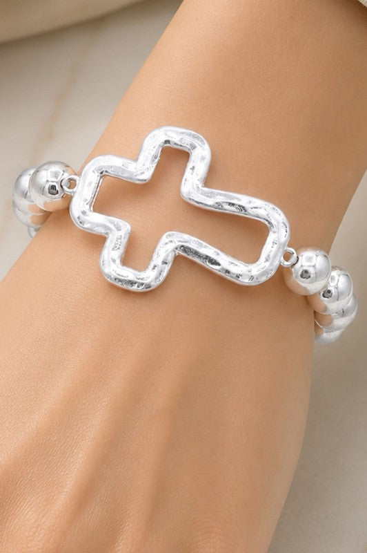 Silver Cross Bead Bracelet