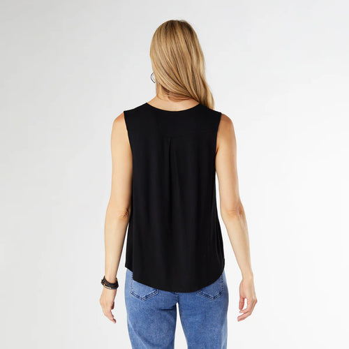 Black Pleat Back V-Neck Tee