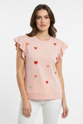 Embroidered Heart Ruffle Top