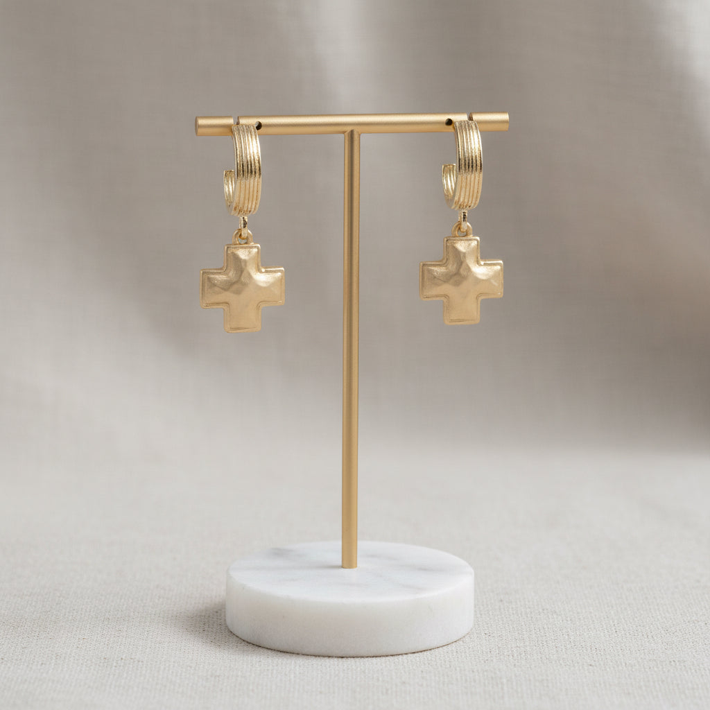 Gold Hoop & Cross Charm Earrings
