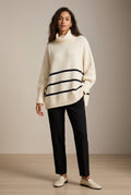 Cream & Black Striped Turtleneck Sweater