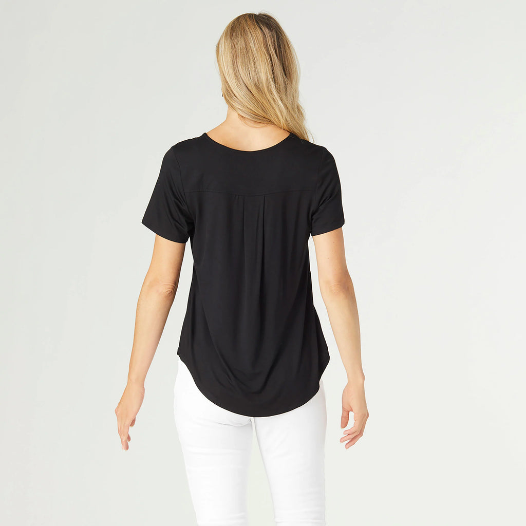 Coco Pleat Back Tee in Black