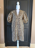 Leopard Puff Sleeve V-Neck Shift Dress