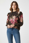 Midnight Garden Ruffle Floral Blouse