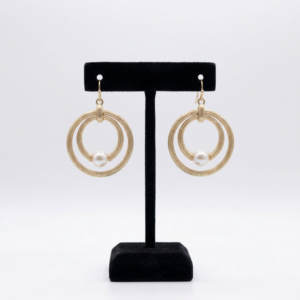 Gold-Tone Double Hoop Pearl Accent Earrings
