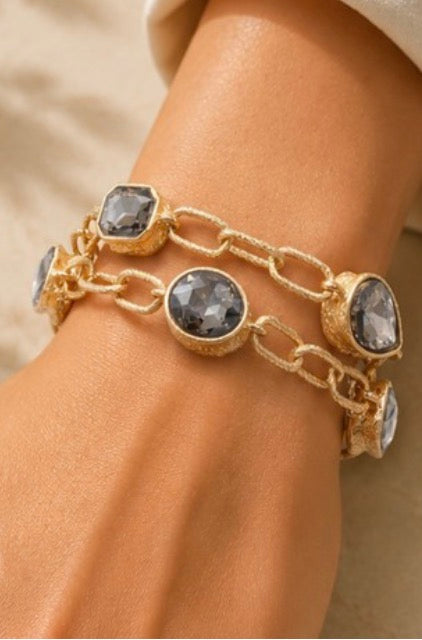 Double Glass Gray Stone Layered Bracelet