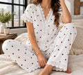 Heart Print Lace-Trim Pajama Set