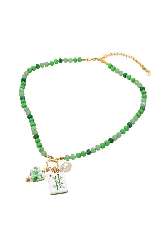 Green Mahjong Tile Necklace