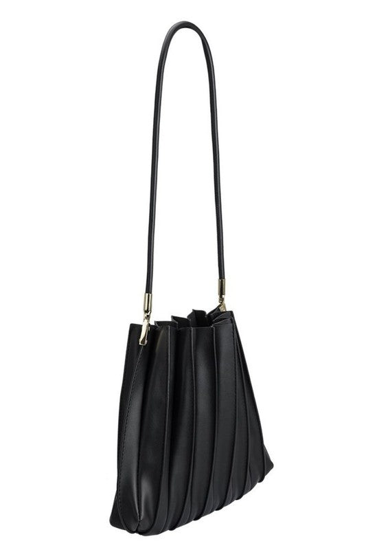 Black Pleated Shoulder Bag with Matching Pouch