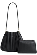 Black Pleated Shoulder Bag with Matching Pouch