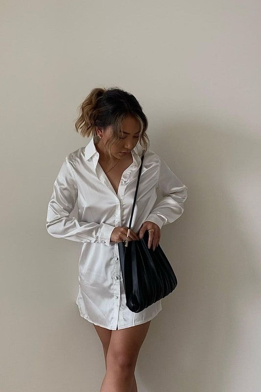 Black Pleated Shoulder Bag with Matching Pouch