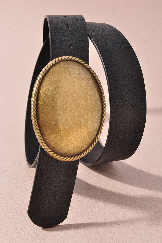 Black Western Belt with Oval Gold-Tone Buckle