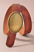 Cognac Western Belt with Oval Gold-Tone Buckle