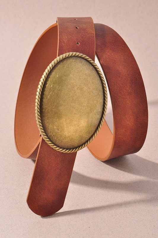 Cognac Western Belt with Oval Gold-Tone Buckle