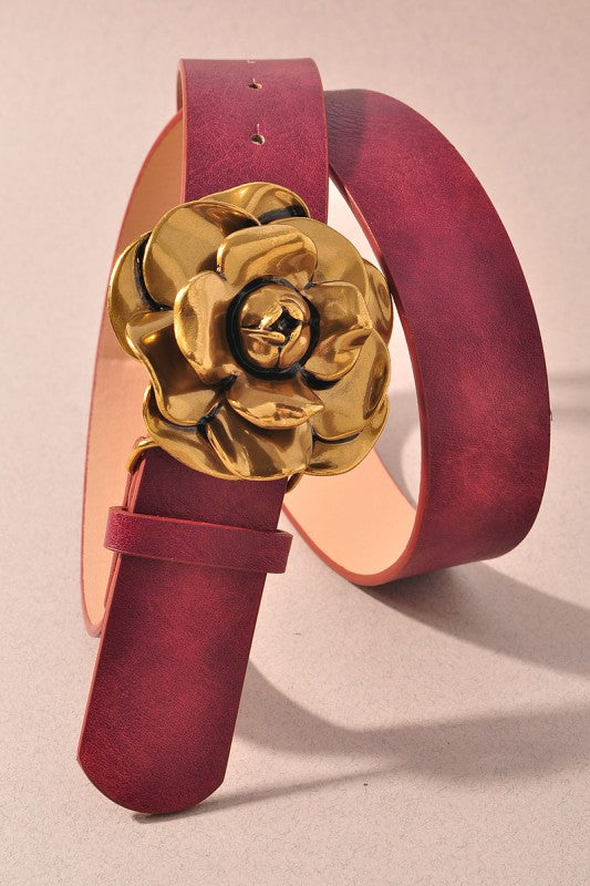Floral Buckle Belt in Burgundy