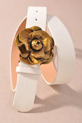 Floral Buckle Belt in White