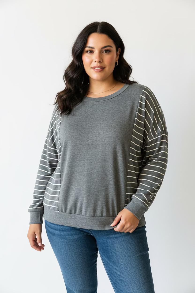 Hunter Green Striped Long Sleeve Top