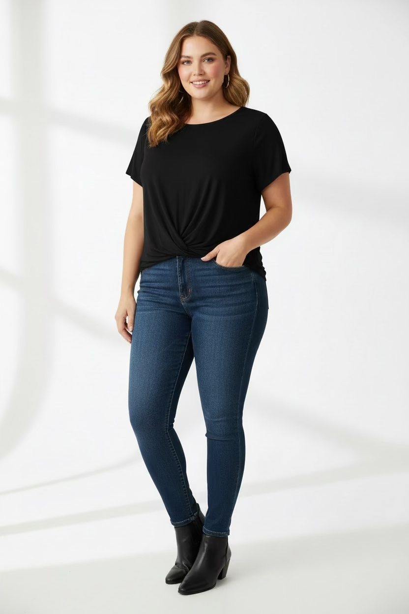 Black Front Wrap Detail Top