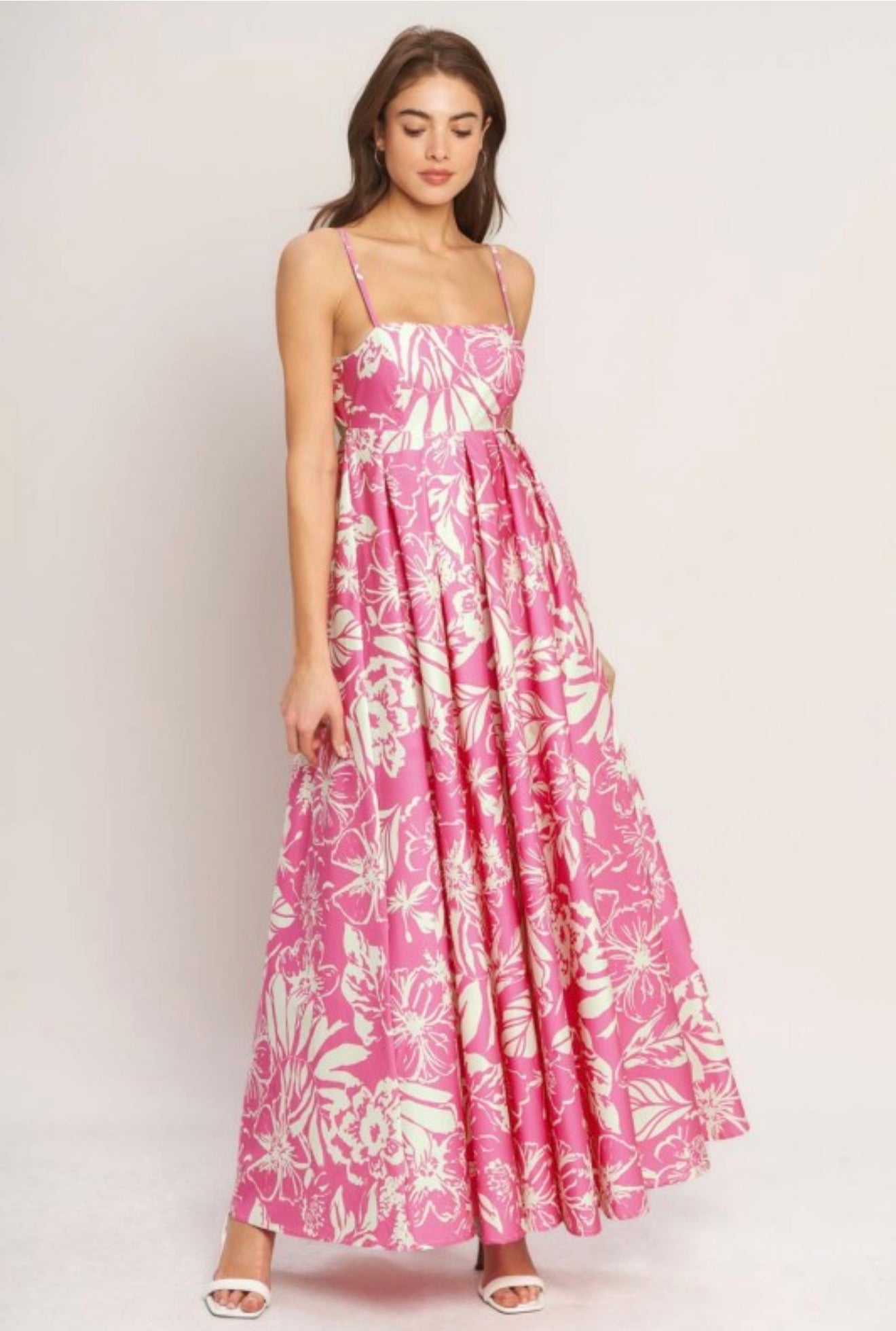 Pink Floral Tie Back Maxi Dress