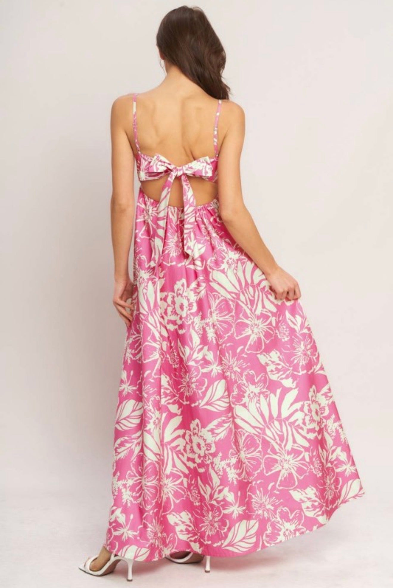 Pink Floral Tie Back Maxi Dress