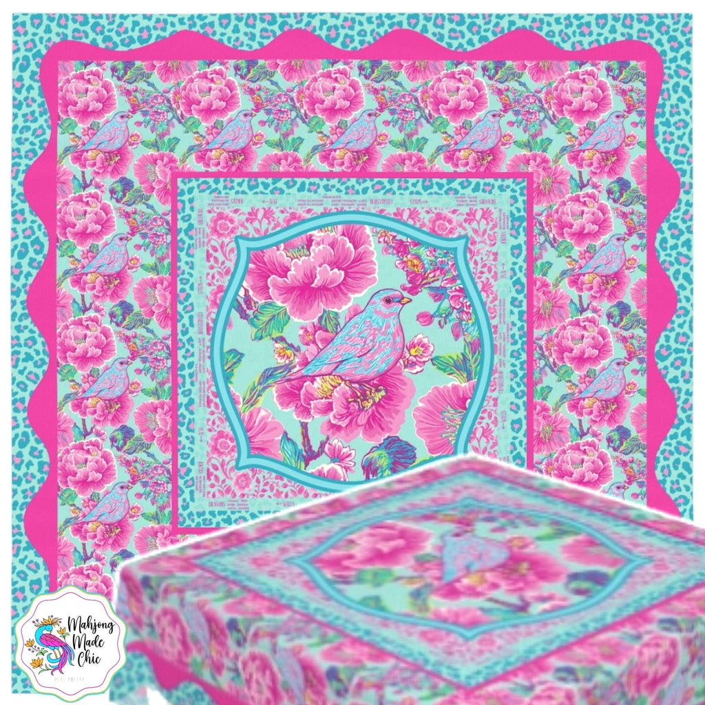 Birdie Blossom Pink & Turquoise Mahjong Tablecloth