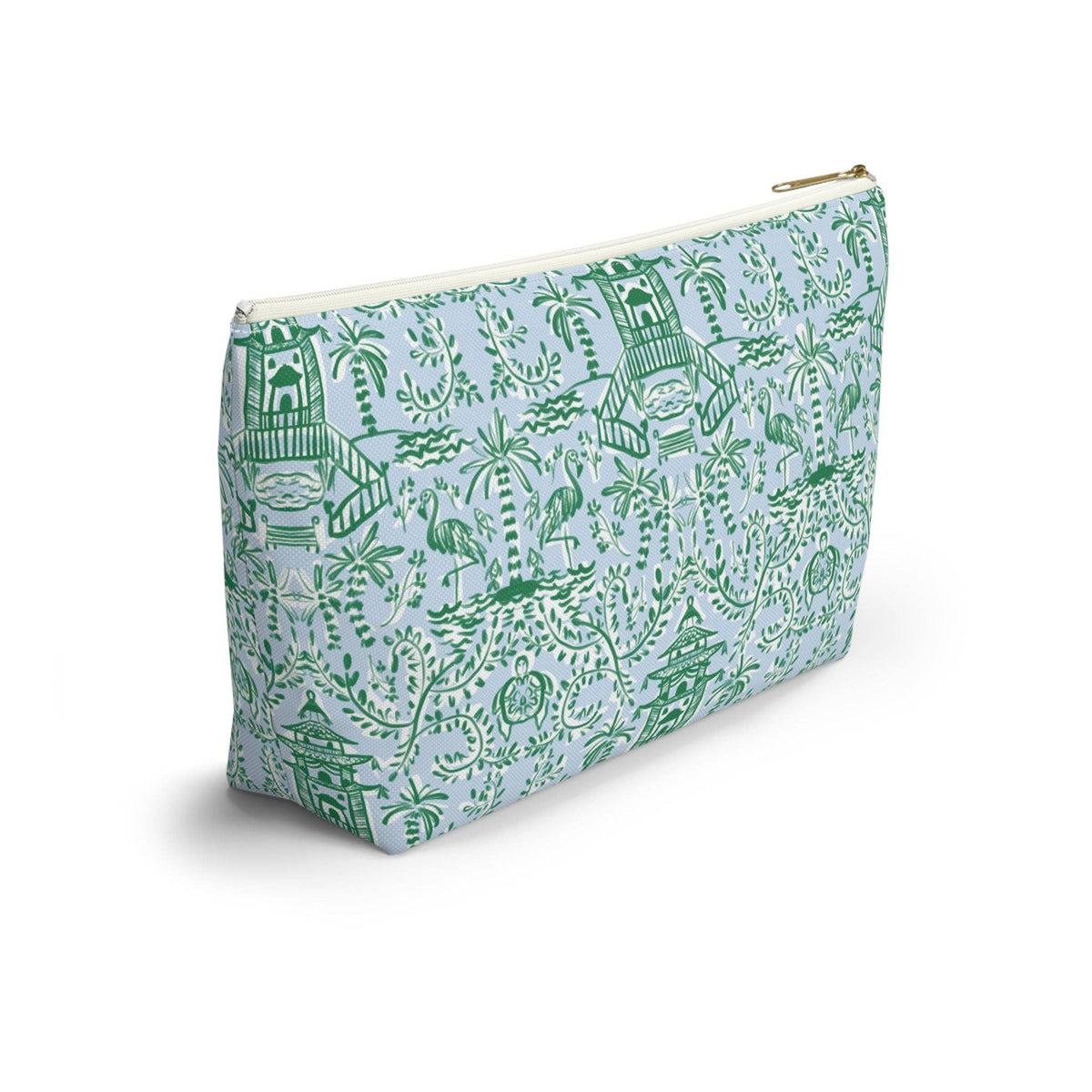 Britt Mills Chinoiserie Palms Mahjong Tile Pouch: White zipper / Large