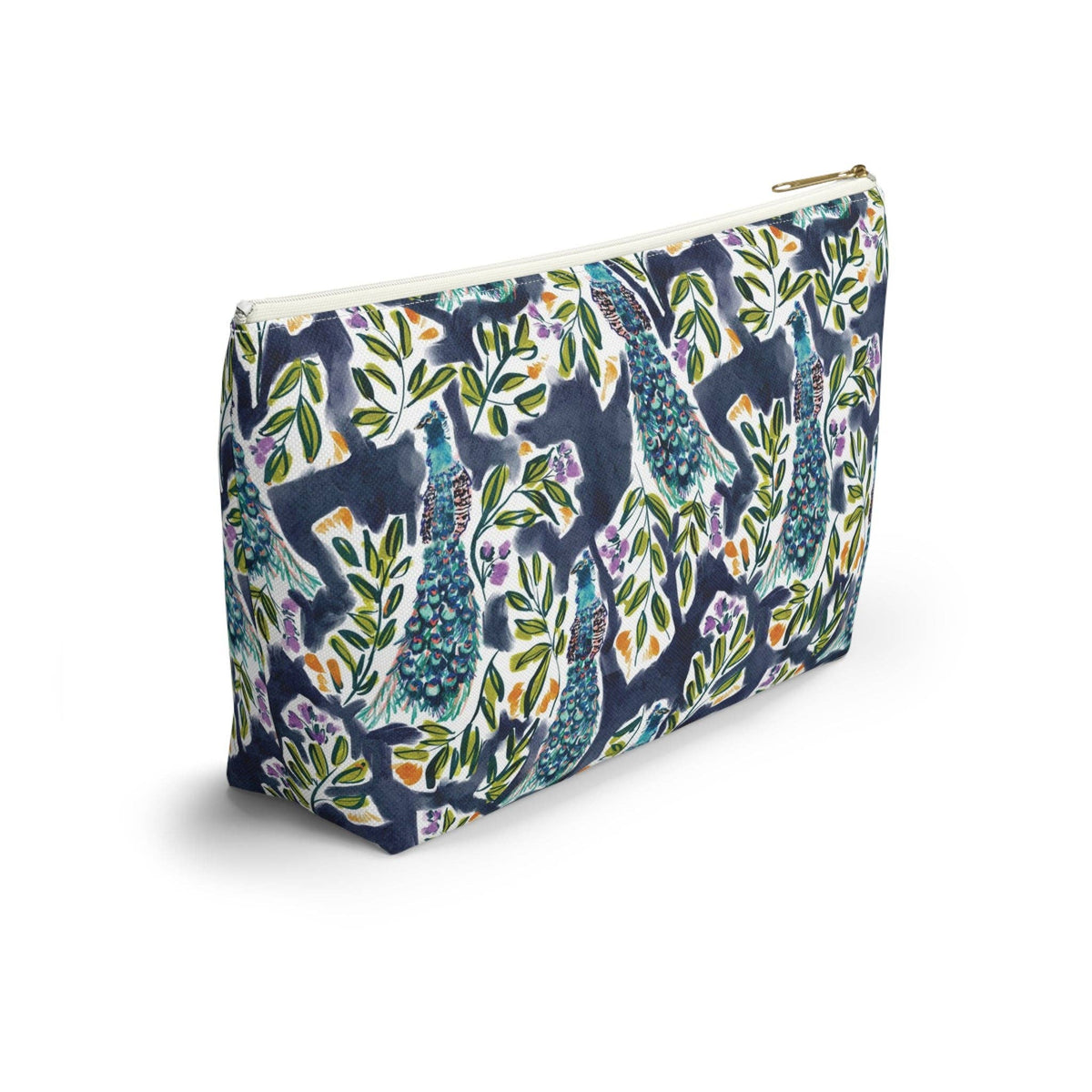 Britt Mills Peacock Garden Mahjong Tile Pouch: White zipper / Large