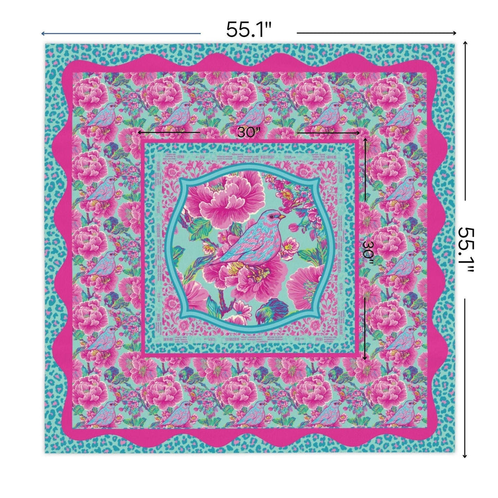 Birdie Blossom Pink & Turquoise Mahjong Tablecloth