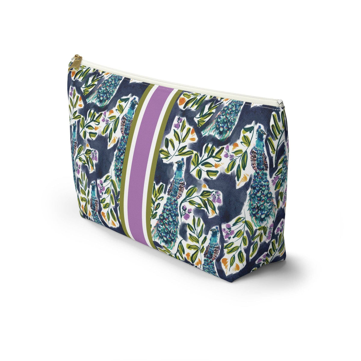 Britt Mills Peacock Garden Mahjong Tile Pouch: White zipper / Large